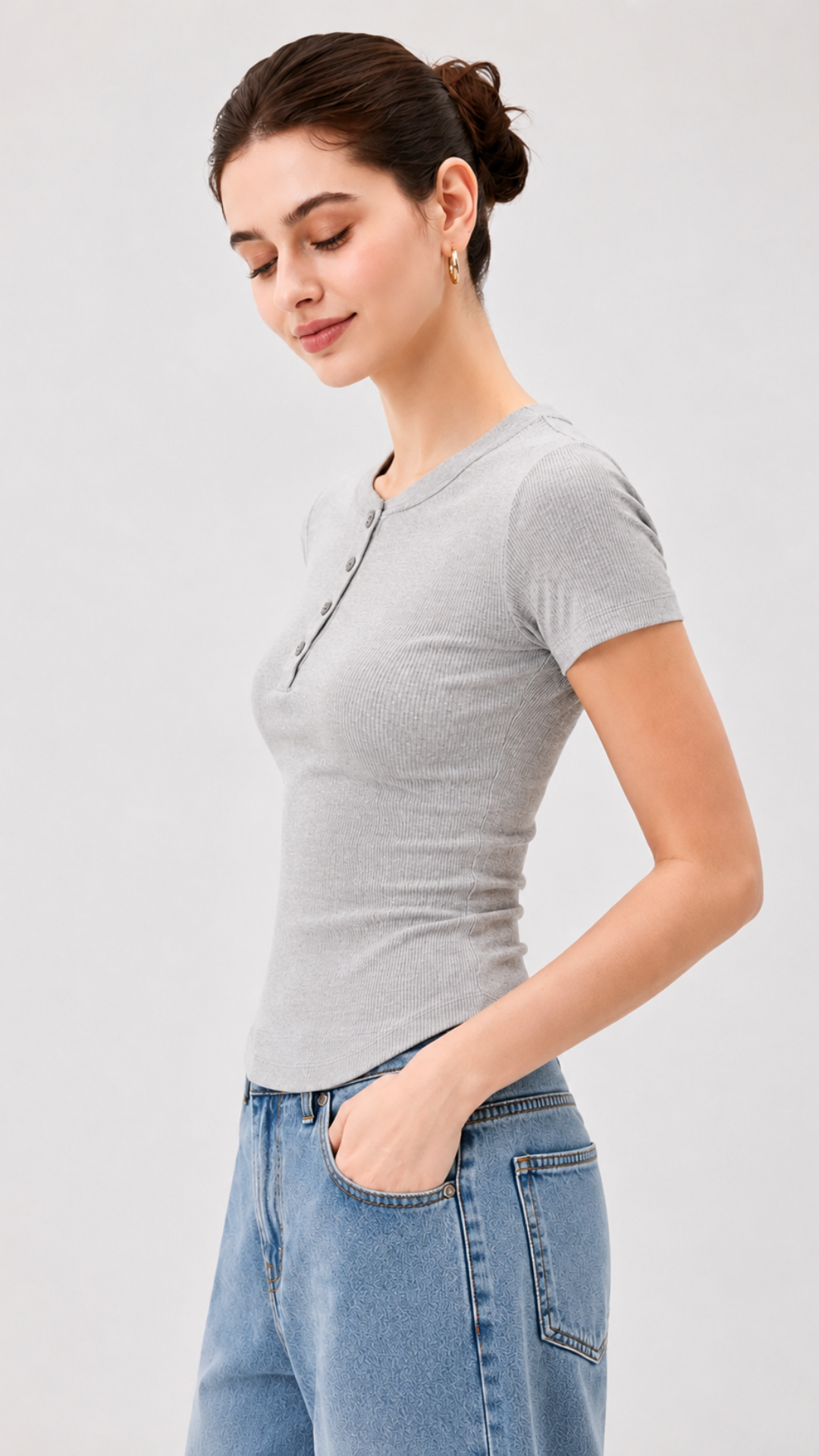 Everyday Ribbed Button Top