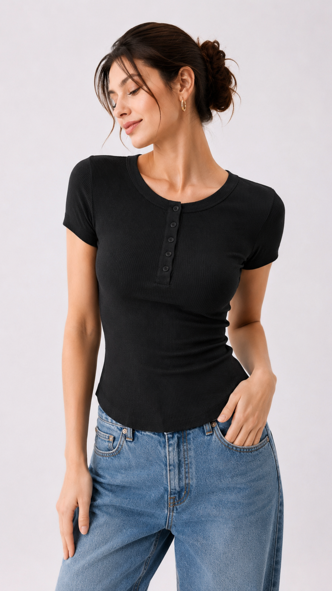 Everyday Ribbed Button Top